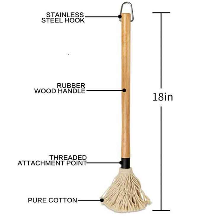 CHEF SUPPLY CO 45 cm - 18 Inch Basting Mop with Long Wood Handle and 4 Extra Replacement Heads