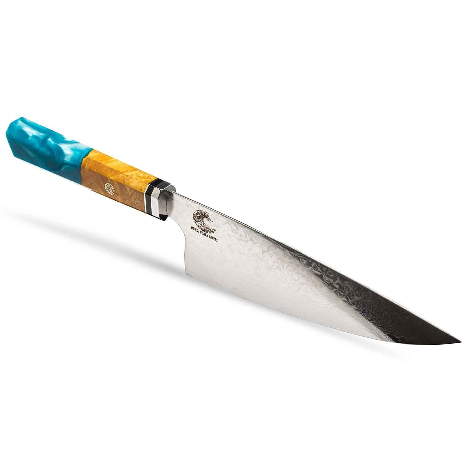 CHEF SUPPLY CO Bondi Beach Series 20cm - 8 inch Damascus Chef Knife with Resin and Wood Burl Handle