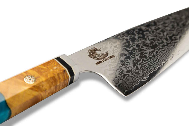 CHEF SUPPLY CO Bondi Beach Series 20cm - 8 inch Damascus Chef Knife with Resin and Would Burl Handle