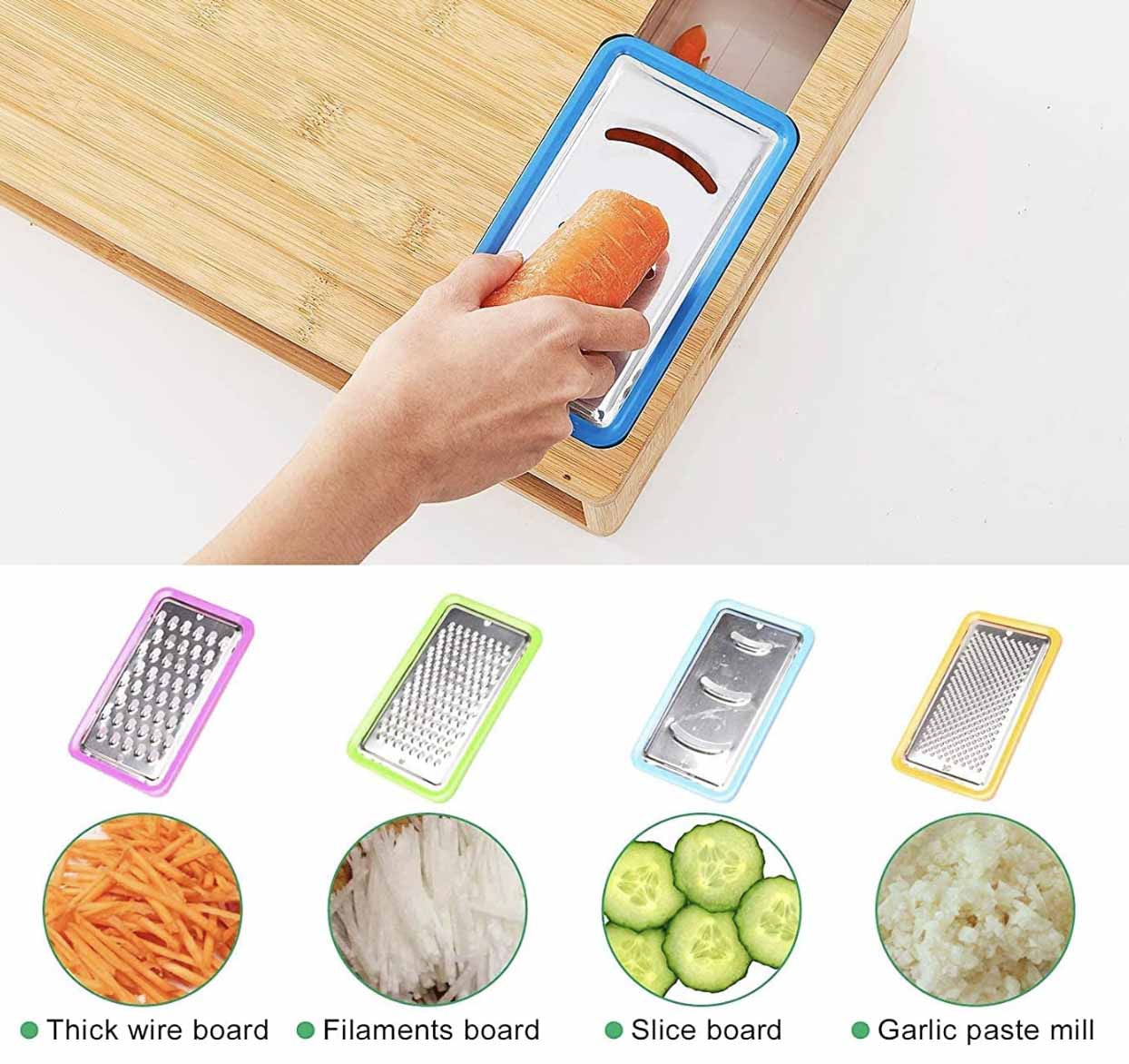 CHEF SUPPLY CO Chopping Board Large Bamboo Cutting Board, 4 Containers, Mobile Holder & Juice Grooves