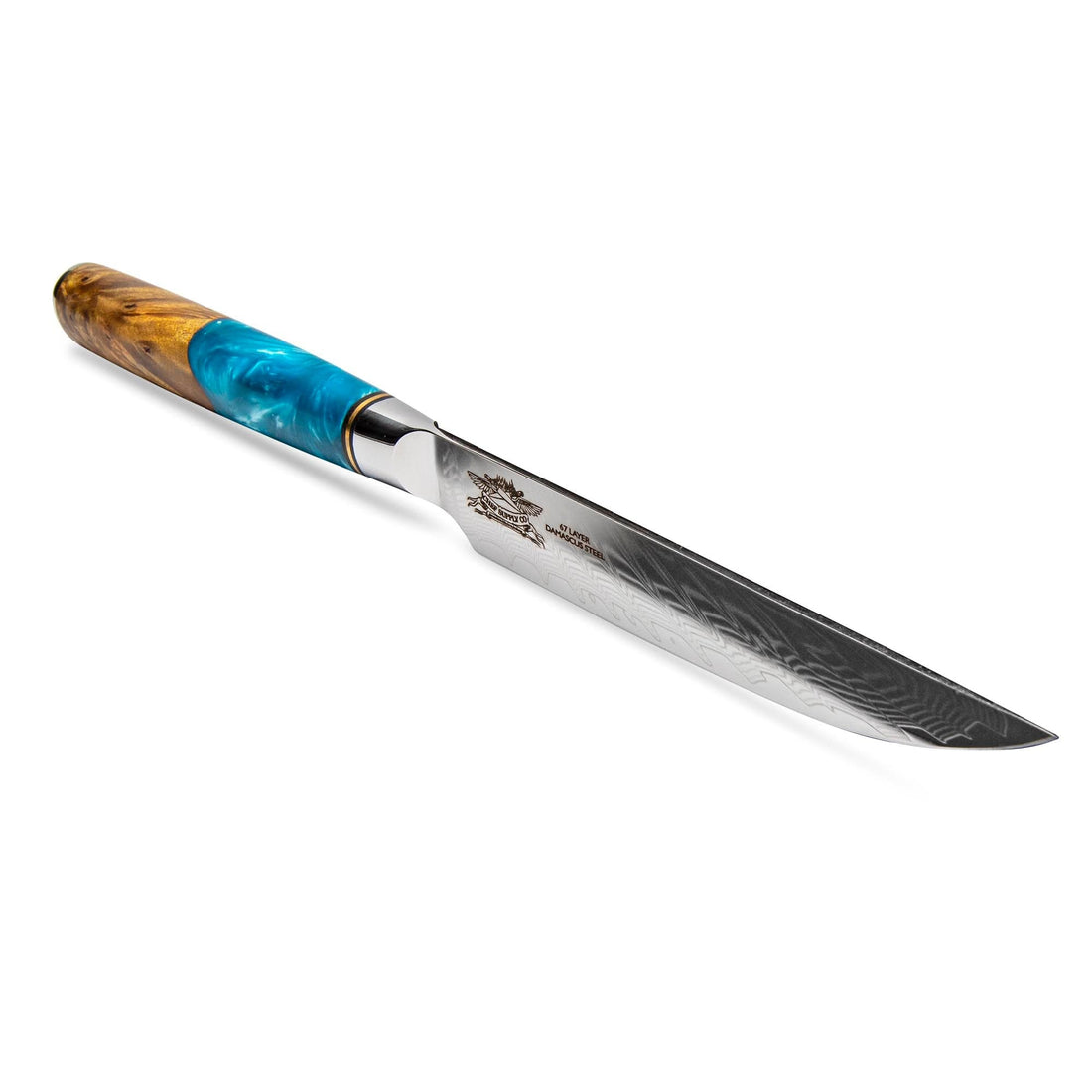 CHEF SUPPLY CO Bondi Beach Series Damascus Steak Knives - Set of 4 - Resin and Wood Burl Handles
