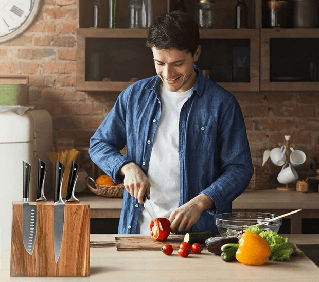 CHEF SUPPLY CO knife rack Deluxe Acacia Wood Magnetic Knife Block: Double-Sided, Strong Magnets, Universal Compatibility. Modern Minimalist Knife Storage