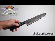 Sea Creature Series. 8.25" - 21cm Chef Knife. 45 Layer Damascus, Resin Handle & White Leather Sheath